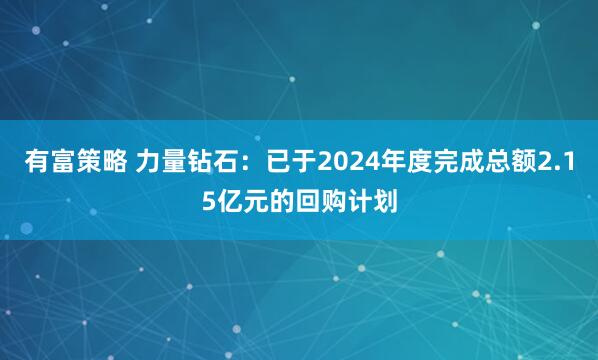 有富策略 力量钻石：已于2024年度完成总额2.15亿元的回购计划